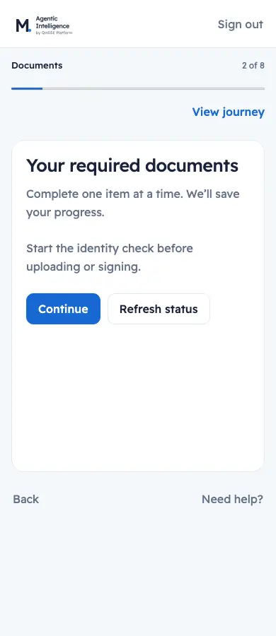 Synthetic employee documents journey on mobile.